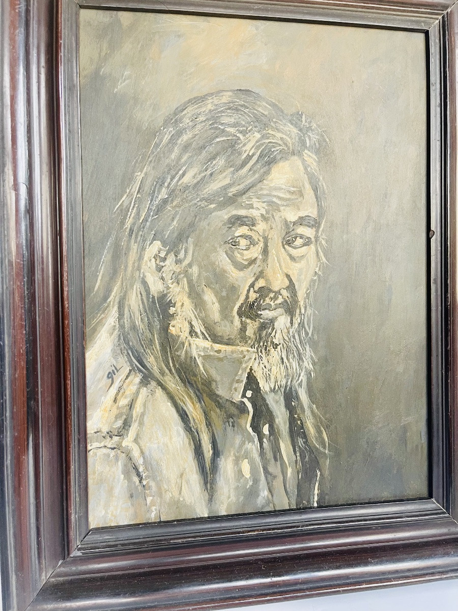 Painting Portrait Of Yan Pei Ming Signed Gil-photo-2